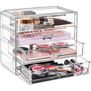 Acrylic Makeup Organizer Set, 4-Drawer Vanity & Countertop Cosmetic Storage